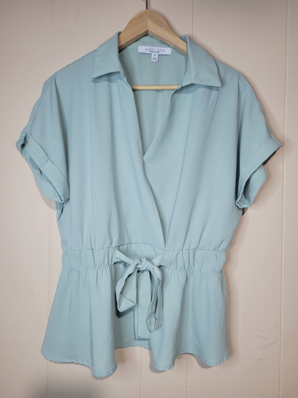 Sweet Rain Women's Tie Waist Shirt in Pale Teal Size Medium